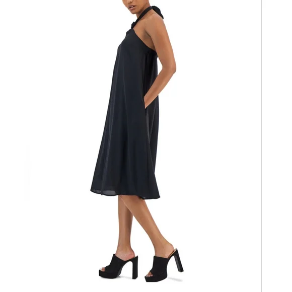 Inc Womens Party Midi Halter Dress - Deep Black - Large Inc Womens Party Midi Halter Dress - Deep Black - Large